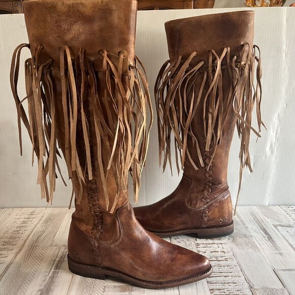 BED STU HOPLIA Leather Fringe Knee High Boots NWB - Picture 2 of 11